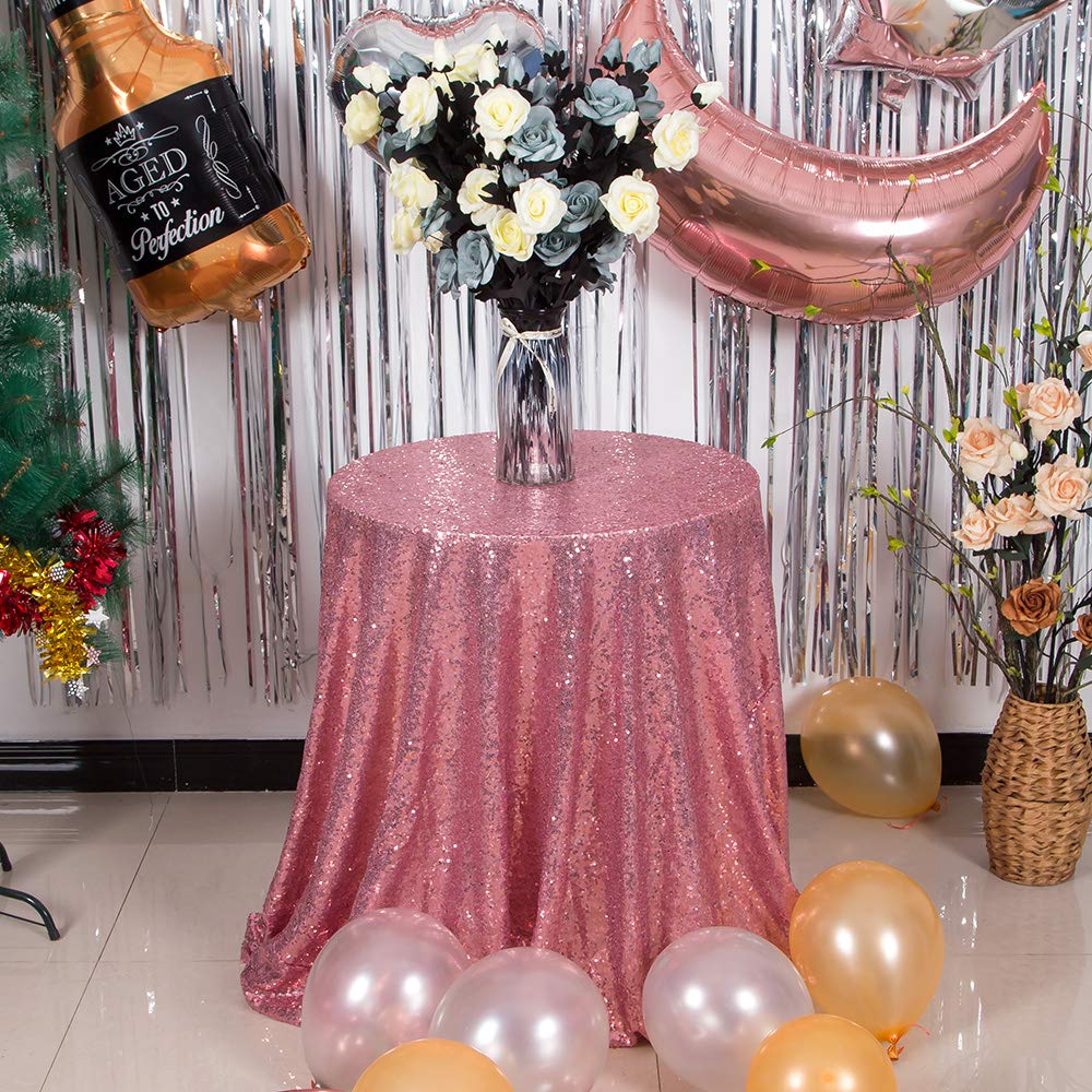 Sparkly Rose Pink Sequin Round Tablecloth 70 Inch - Elegant Party Table Cover for Weddings, Birthdays, Bridal Showers & Baby Showers | Perfect for Banquet Decor, Holiday Dinners and Special Events