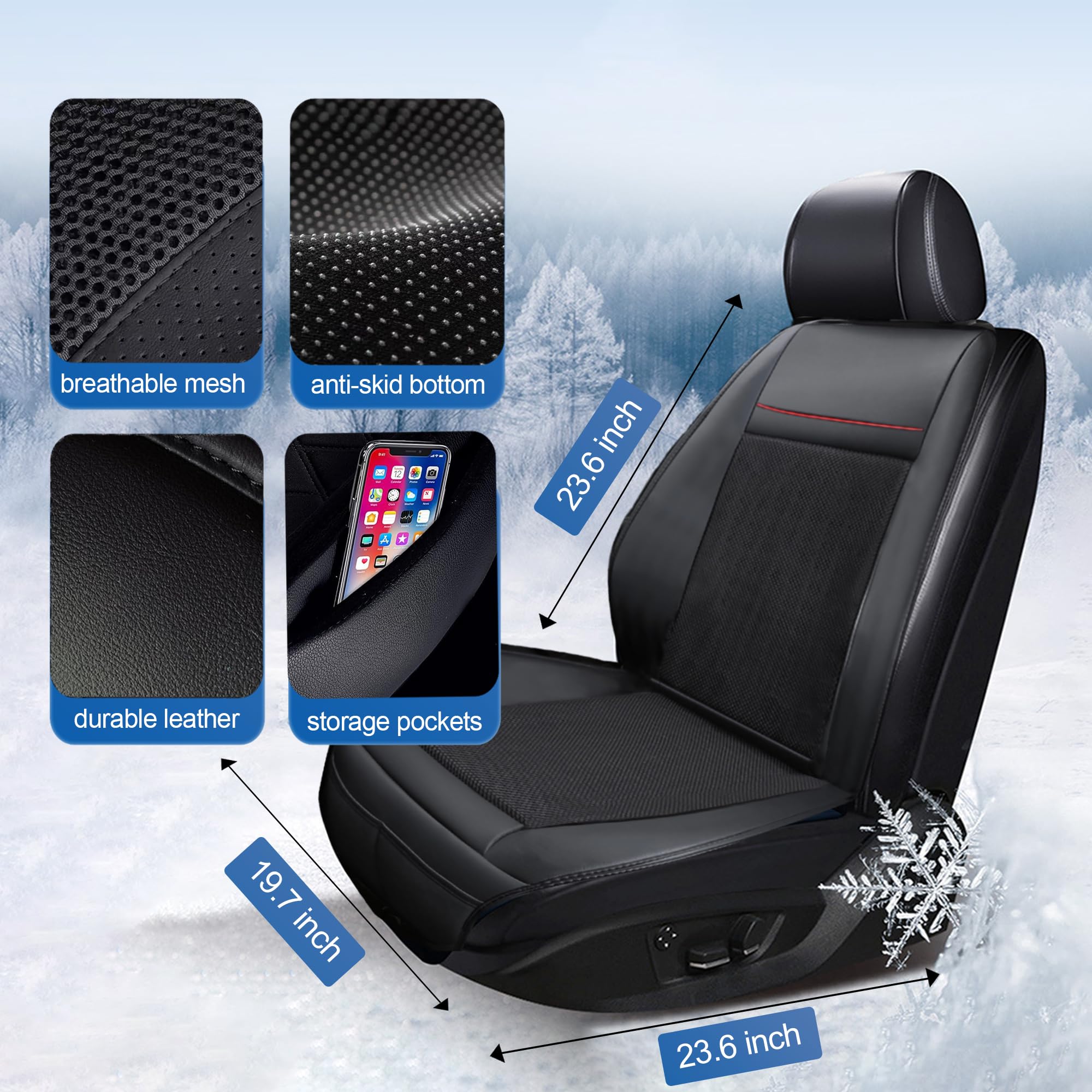 12V Cooling Car Seat Cushion - Ventilated Massager Pad for Car & SUV - Summer Comfort - Black