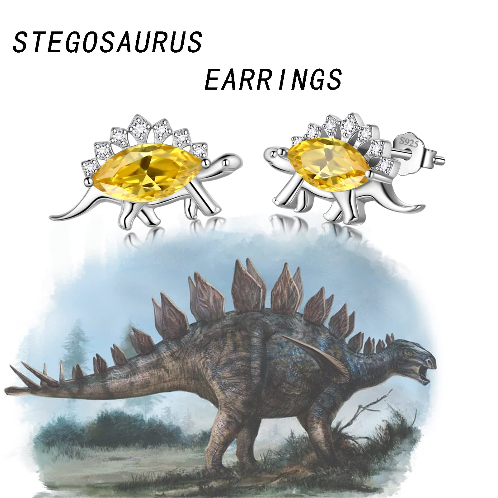Dinosaur Jewelry Set for Girls - Cute Stegosaurus & T-Rex Necklace with Matching Earrings, Bracelet & Ring | Animal Lover Gift for Women, Girlfriend, Daughter | Perfect Birthday Gift for Kids & Teens | Great for School, Parties & Everyday Wear