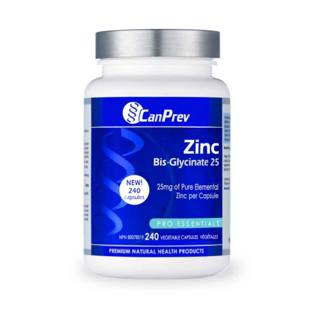 Canprev Zinc Bisglycinate 25mg - 240 Vegan Capsules | Immune Support, Skin Health & Wound Healing Supplement for Adults