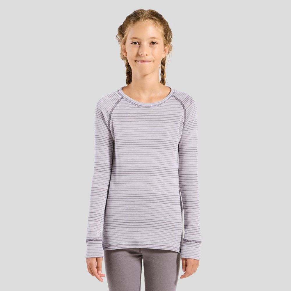 Odlo Kids Thermal Base Layer Set - Misty Lilac & Grey | Warm Winter Underwear for Boys & Girls | Perfect for Skiing, Snowboarding & Outdoor Activities