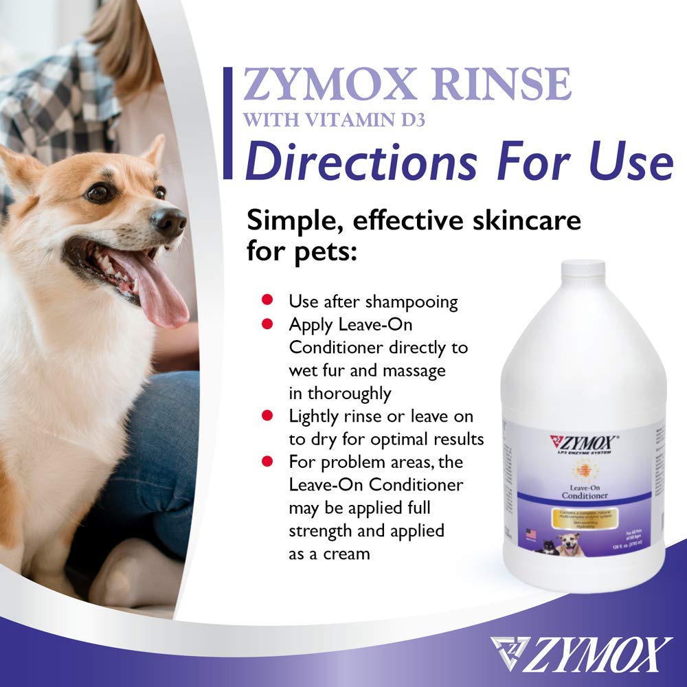 ZYMOX Leave-in Conditioner with Vitamin D3 for Cats & Dogs - 1 Gallon | Hydrating Pet Coat Treatment for Dry Skin & Itch Relief | Perfect for Grooming, Bathing & Daily Fur Care