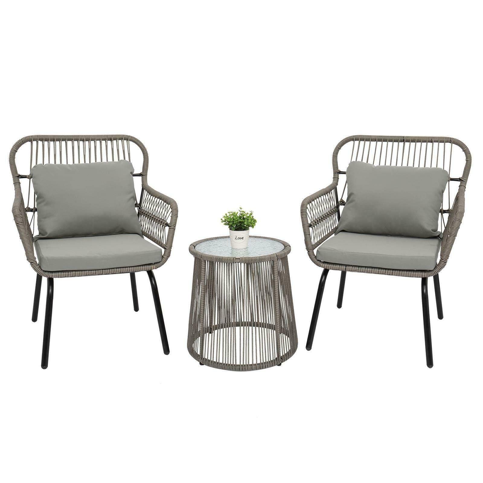 ALIDAM 3-Piece Outdoor Patio Furniture Set - Rattan Wicker Conversation Set with Coffee Table & 2 Chairs, Modern Minimalist Design for Porch, Garden, Backyard or Balcony | Durable Weather-Resistant Outdoor Living Room Set for Relaxing & Entertaining