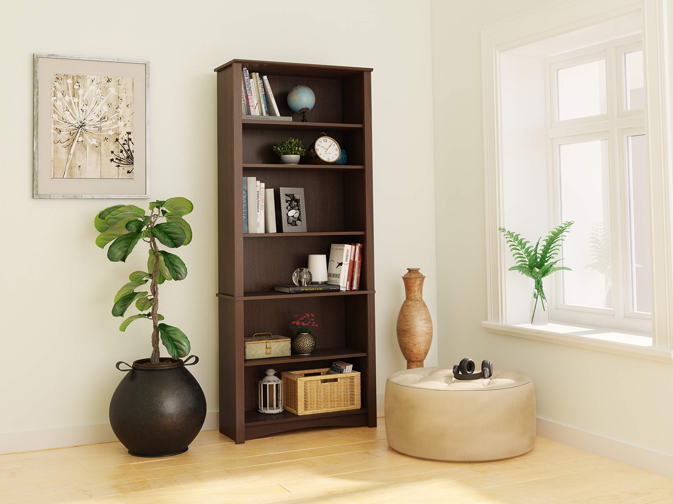 PREPAC Espresso Brown 6-Shelf Bookcase - Sturdy Wooden Bookshelf for Home, Office & Library Organization - Perfect for Storing Books, Decor & Display Items