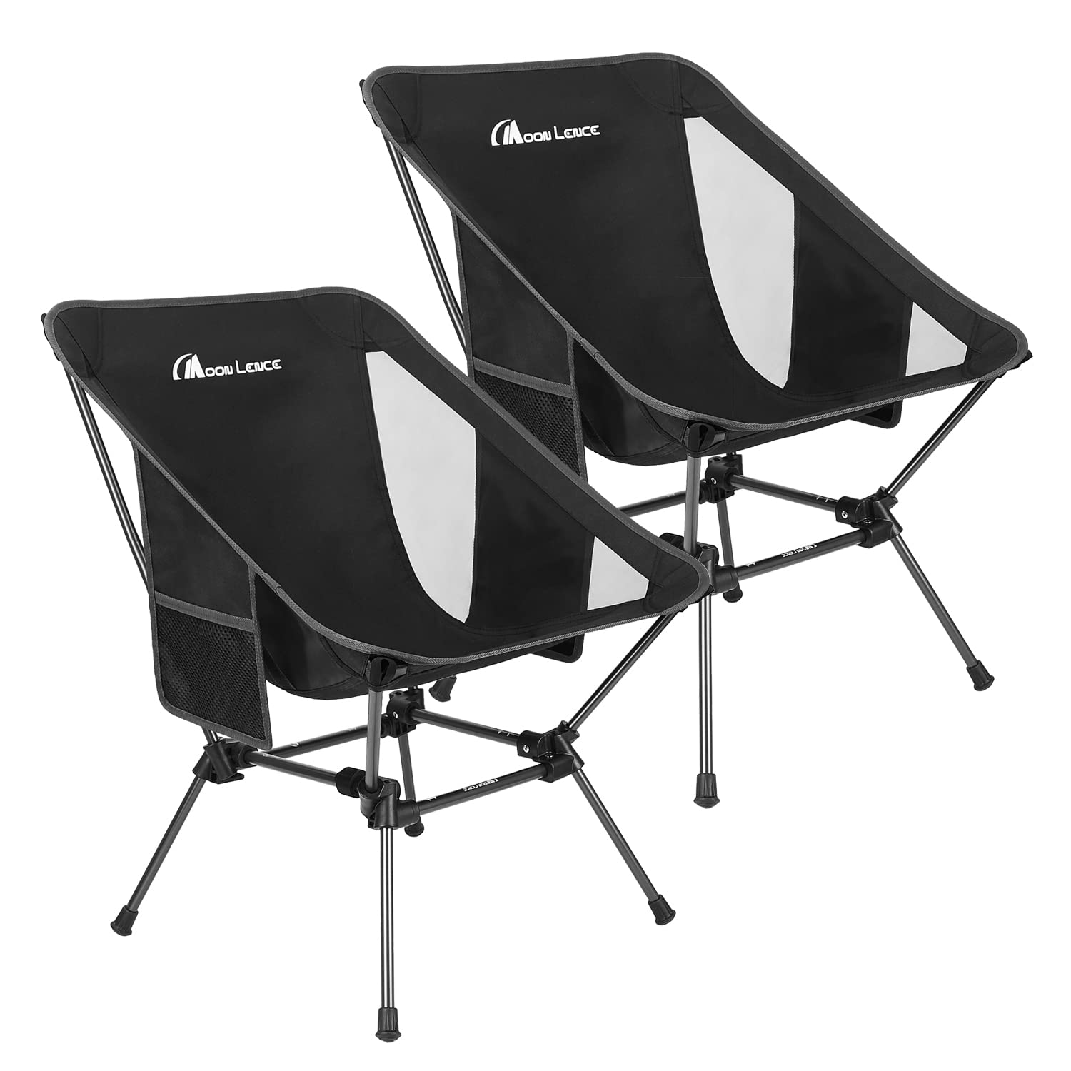 MOON LENCE 2 Pack Camping Chairs - Portable Folding Backpacking Chairs with Side Pockets, Lightweight Heavy Duty Outdoor Chairs for Camping, Hiking, Beach, Picnic, Backyard & Tailgating