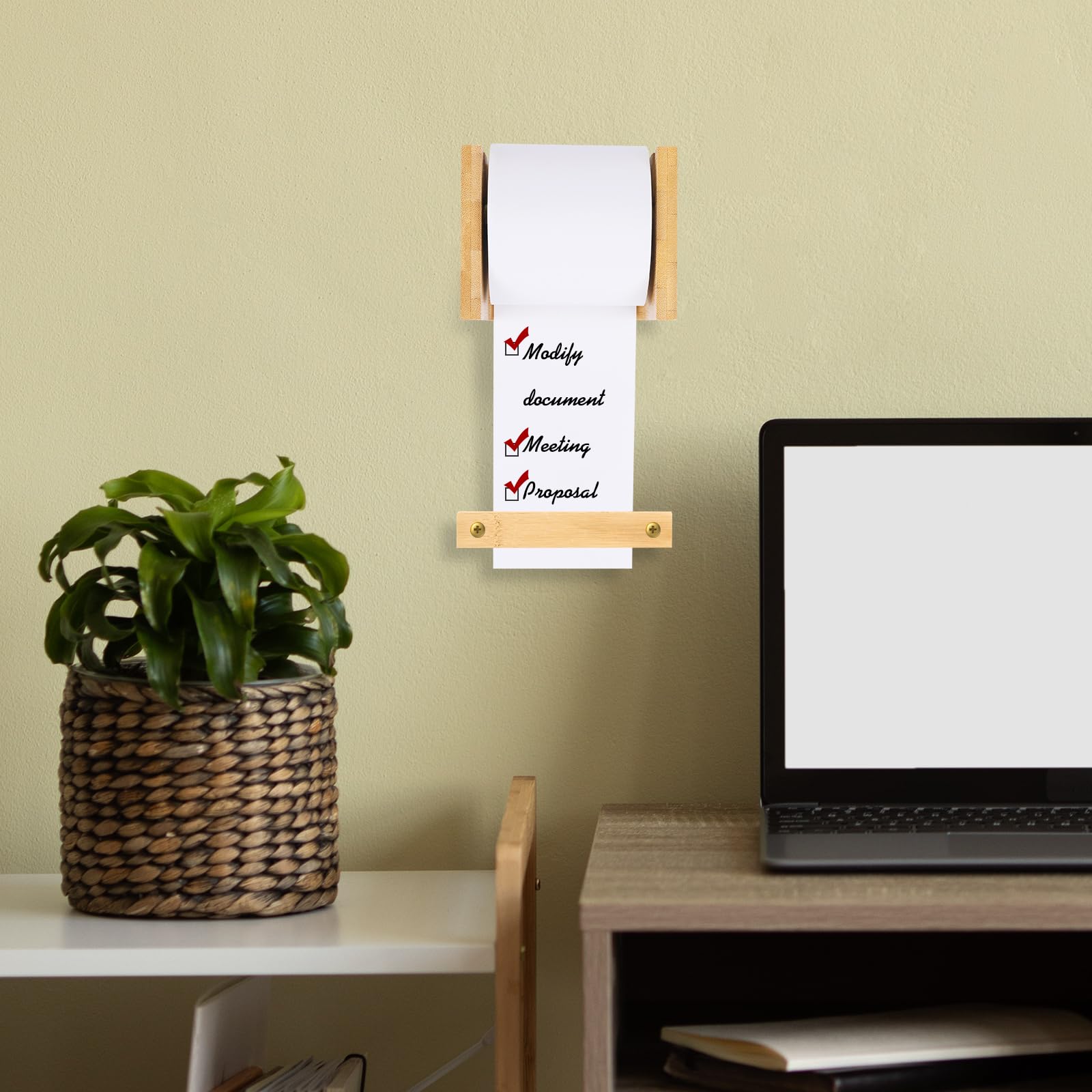 3 Inch Kraft Paper Roll Dispenser - Wall Mounted Note Paper Holder for Grocery Lists, Sticky Notes & To-Do Lists | Perfect for Kitchen, Office & Home Organization (Wall Art & Memo Board)