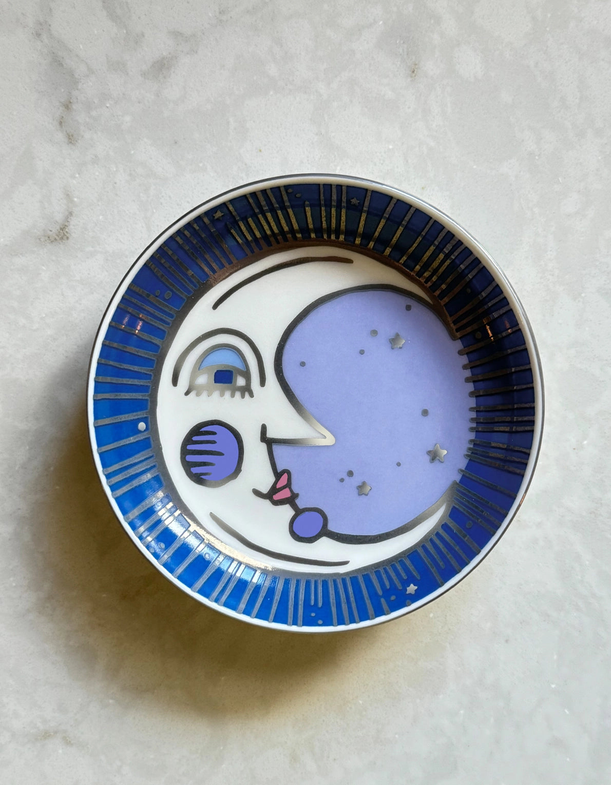 Hand Painted Celestial Moon Trinket Dish - Silver Accented Ceramic Catchall Tray for Jewelry, Keys & Coins | Perfect for Nightstand, Dresser & Vanity Organizer