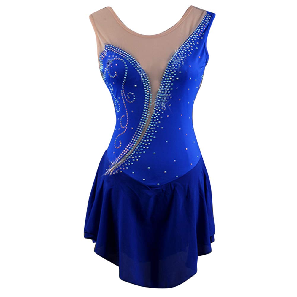 Sparkling Blue Rhinestone Figure Skating Dress for Women - Elegant Competition & Performance Costume - Perfect for Ice Shows, Recitals & Dance Performances