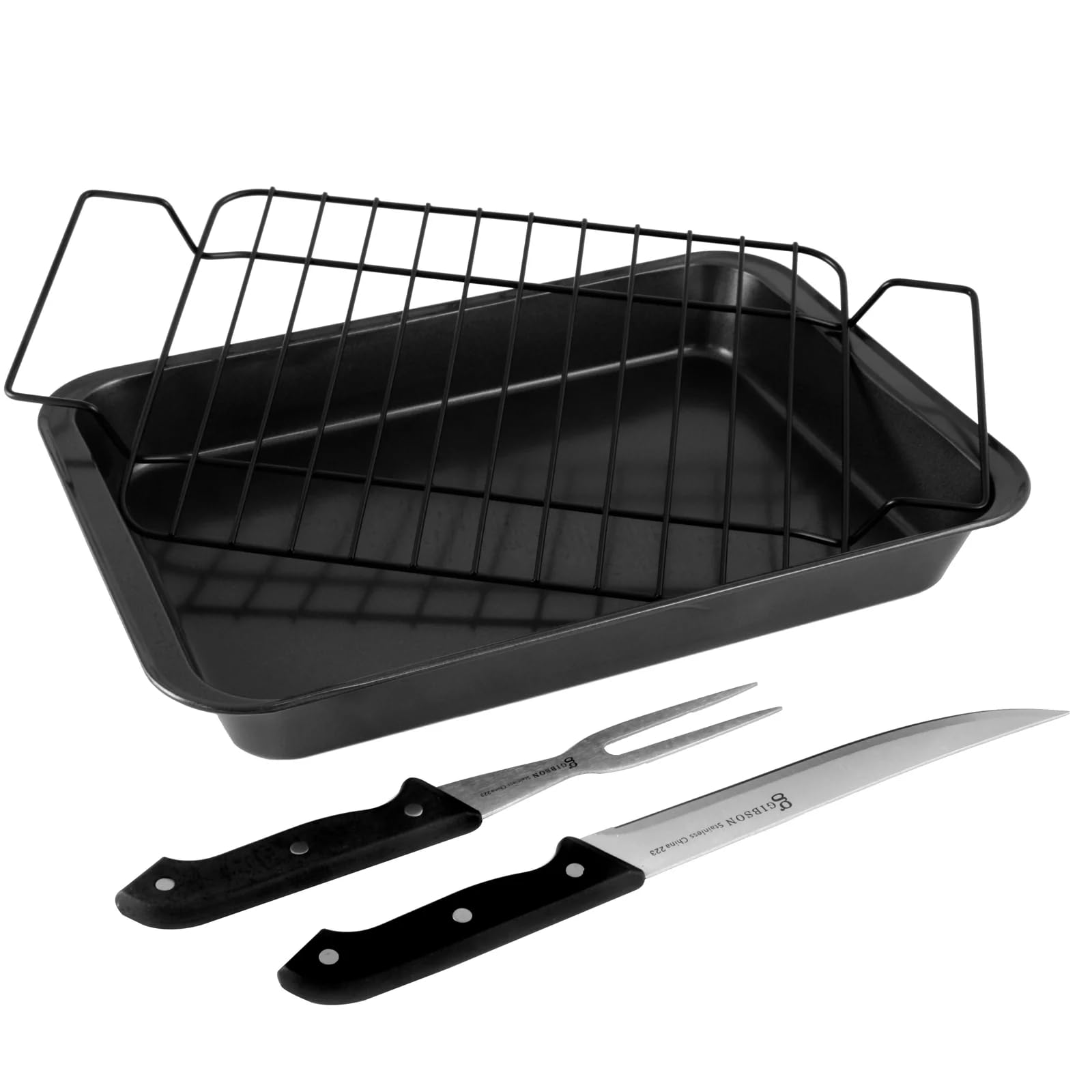 Gibson Home Reilly 5-Piece Nonstick Roaster Set with Lids - Black - Perfect for Baking, Roasting, and Serving Dishes - Oven & Dishwasher Safe Cookware