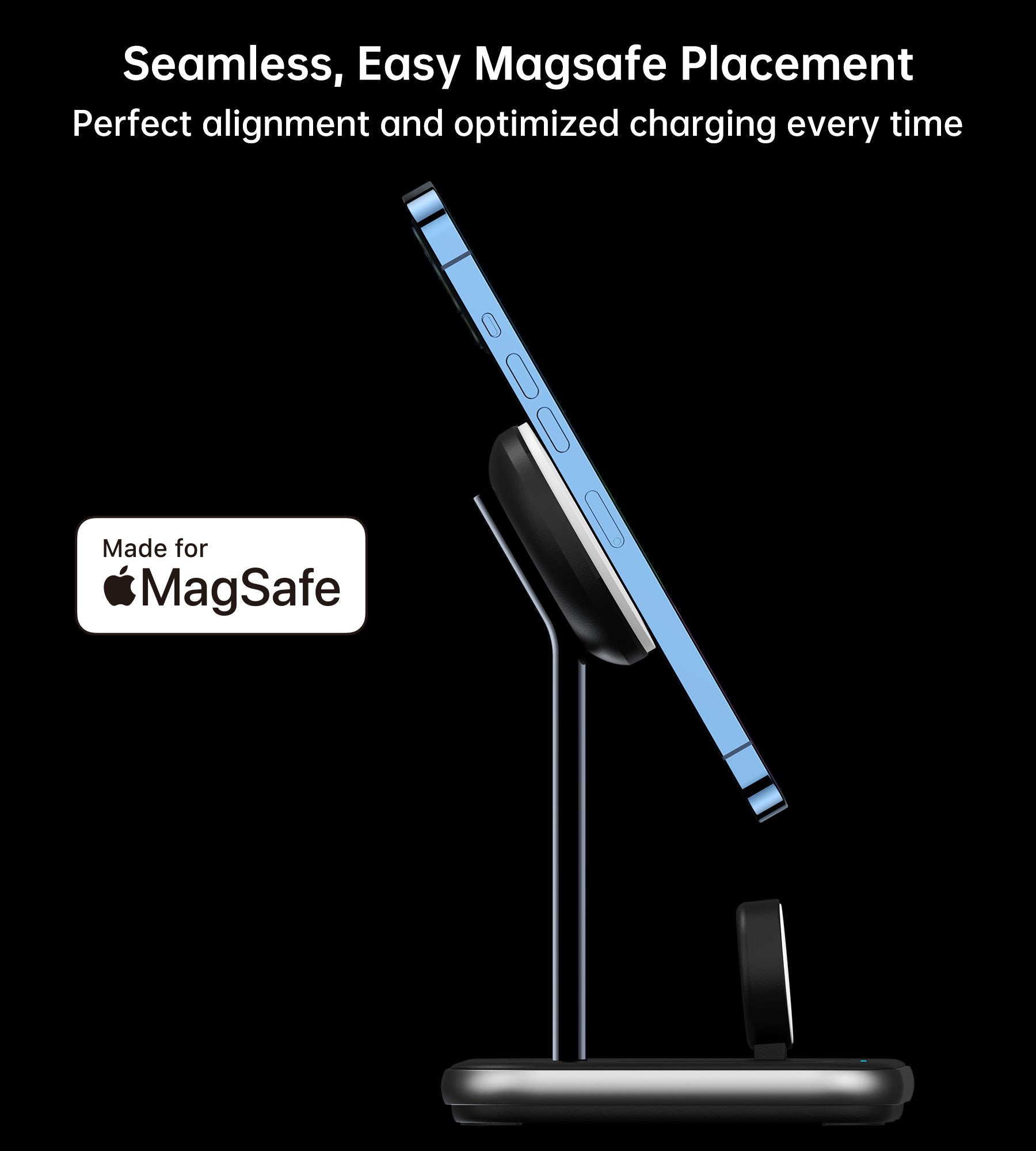 3 in 1 Magnetic Wireless Charger for iPhone, AirPods & Apple Watch - MFM & MFI Certified Fast Charging Stand | Perfect for Home, Office & Travel