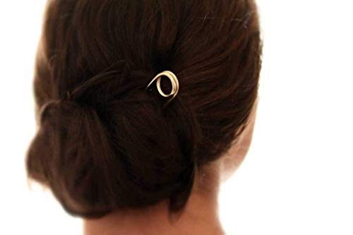Elegant Brass Hair Stick - Small Circle & Swirl Design, Simple & Modest Hair Fork, Customizable Hair Jewelry Accessories for Weddings, Parties & Everyday Styling
