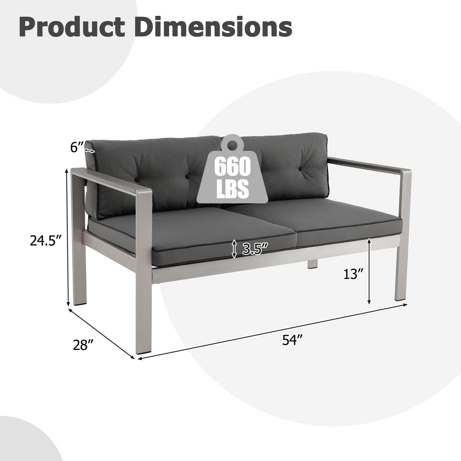 Tangkula Patio Aluminum Loveseat Sofa - Modern 2-Person Outdoor Wicker Chair with WPC Armrests & Comfortable Cushions, Contemporary Balcony Furniture for Backyard, Garden, Deck, Porch (Gray) - Perfect for Relaxing, Entertaining Guests, and Outdoor Lounging
