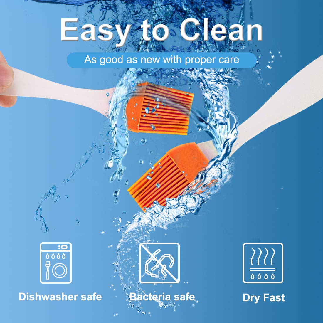 uxcell 2pcs Heat Resistant Silicone Basting Brush, Non-Stick Flexible Kitchen Cooking Tool, Essential for Baking, Grilling, and Barbecue, Orange