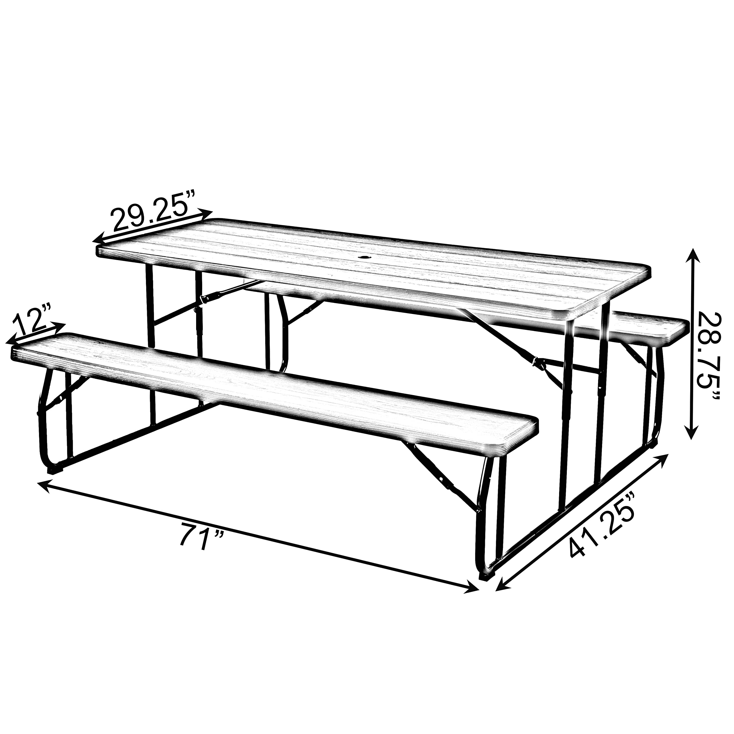 Gardenised 6 Ft Black Outdoor Foldable Picnic Table Set with Woodgrain Finish & Metal Frame - Perfect for Backyard BBQs, Camping, and Patio Dining (QI004269.BK)