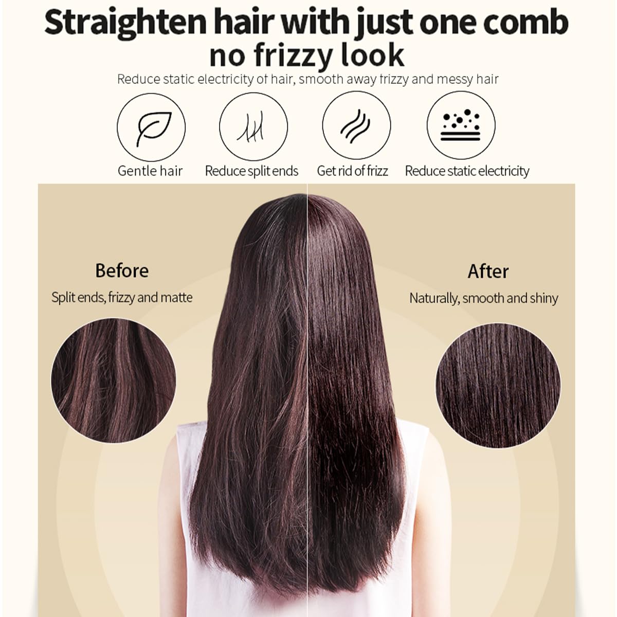 **Professional Hair Straightener Brush - Fast Heating 3-Speed Temperature Adjustable Styling Comb for Frizz-Free Smooth Hair - Perfect for Home, Travel & Salon Use**