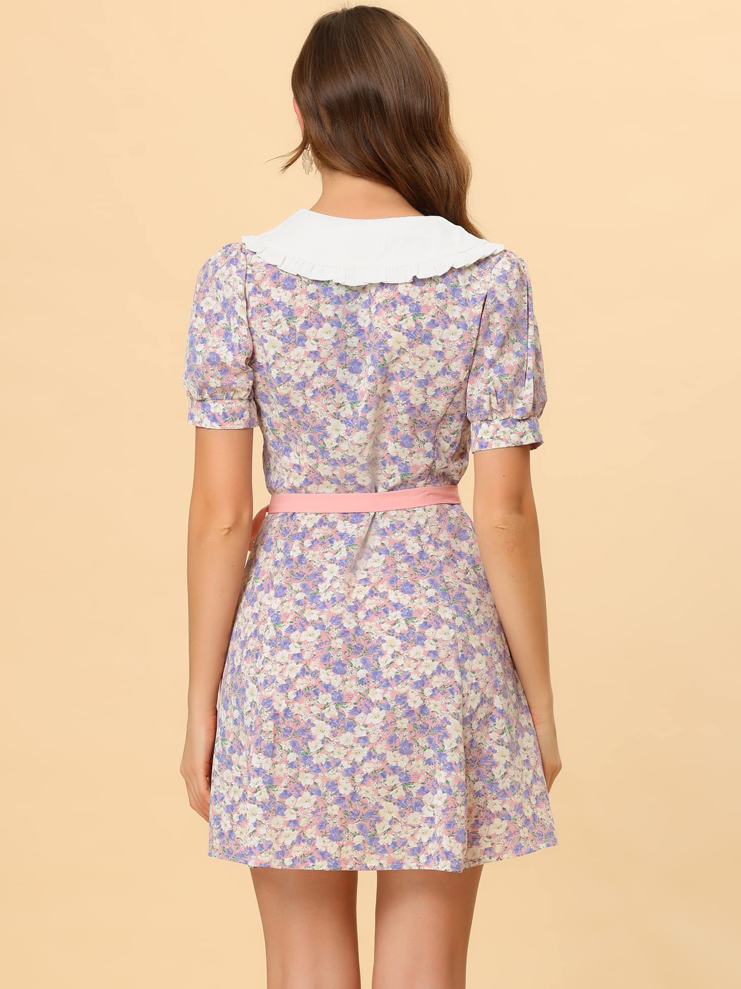 Allegra K Women's Floral Print Peter Pan Collar Dress with Bow Tie - Short Sleeve Button Down Shirt Dress for Spring Summer 2024 | Perfect for Office, Date Night & Garden Parties
