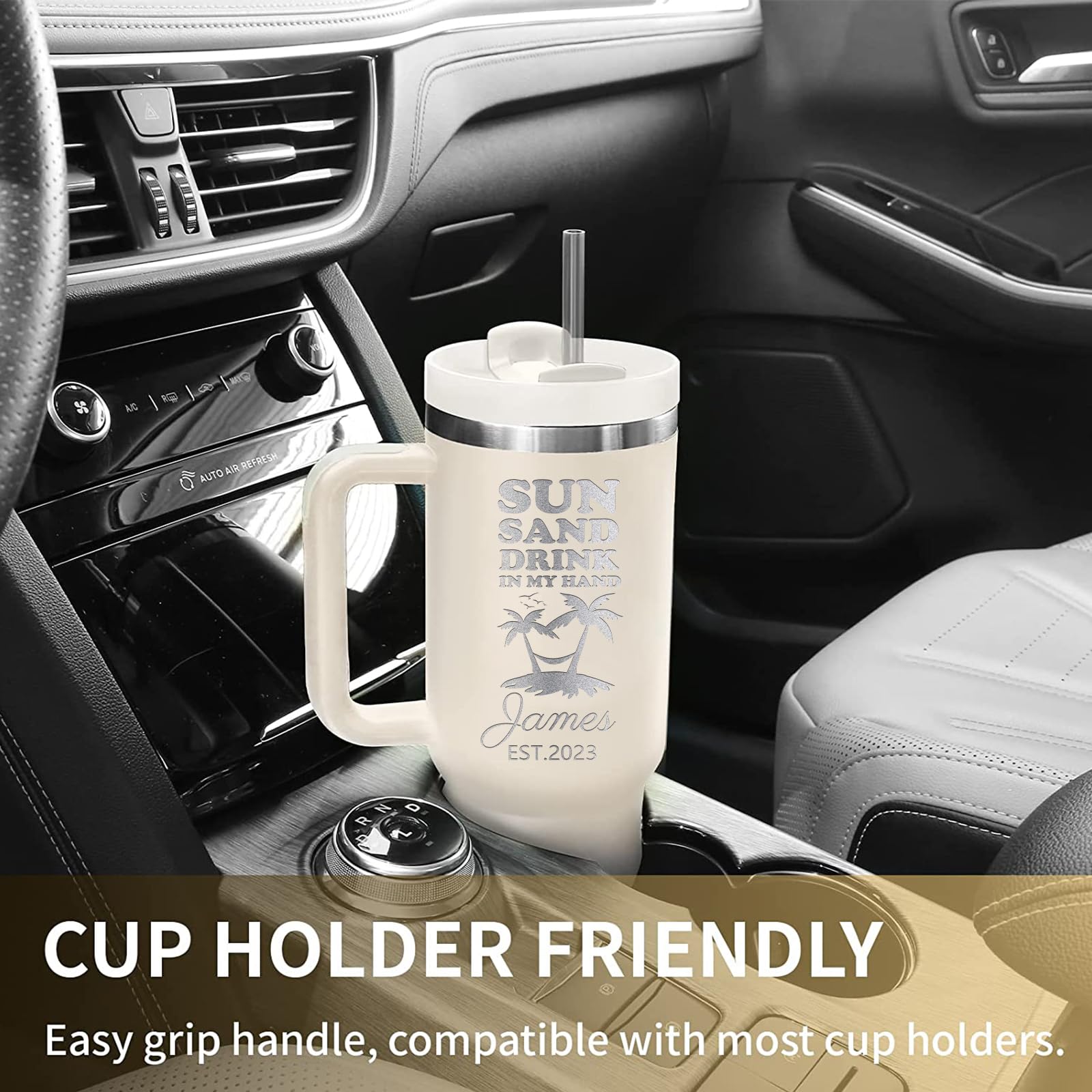 Custom 40oz Personalized Stainless Steel Tumbler with Lid, Straw & Handle - Engraved Name/Logo - Insulated Travel Mug for Hot & Cold Drinks - Perfect Gift for Men & Women - Ideal for Office, Gym, Hiking & Outdoor Activities
