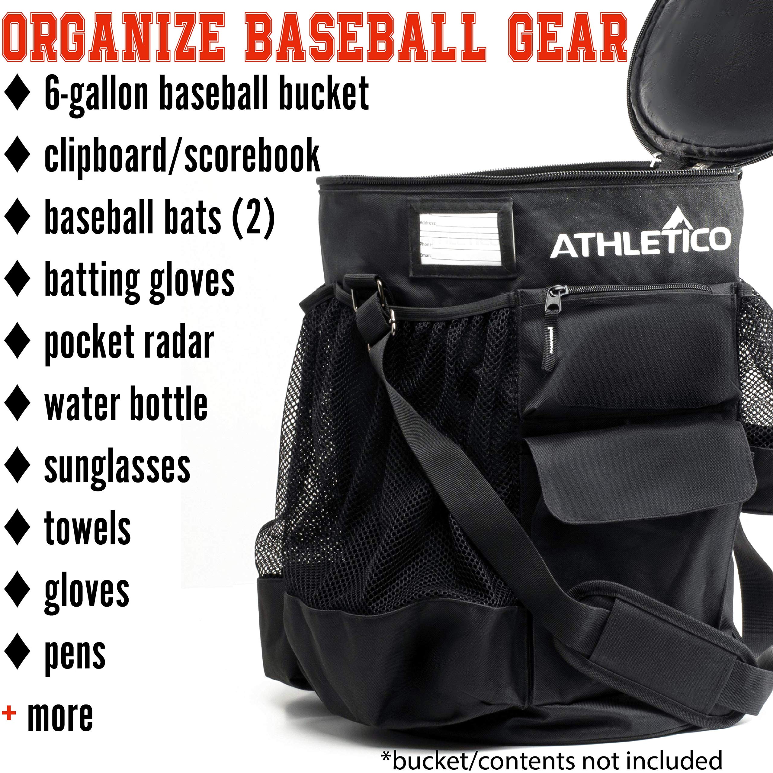 Athletico Baseball Bucket Cover Organizer - Padded Seat Baseball Bucket Bag for Equipment Storage | Durable Black Baseball Gear Organizer for Dugout, Practice & Games
