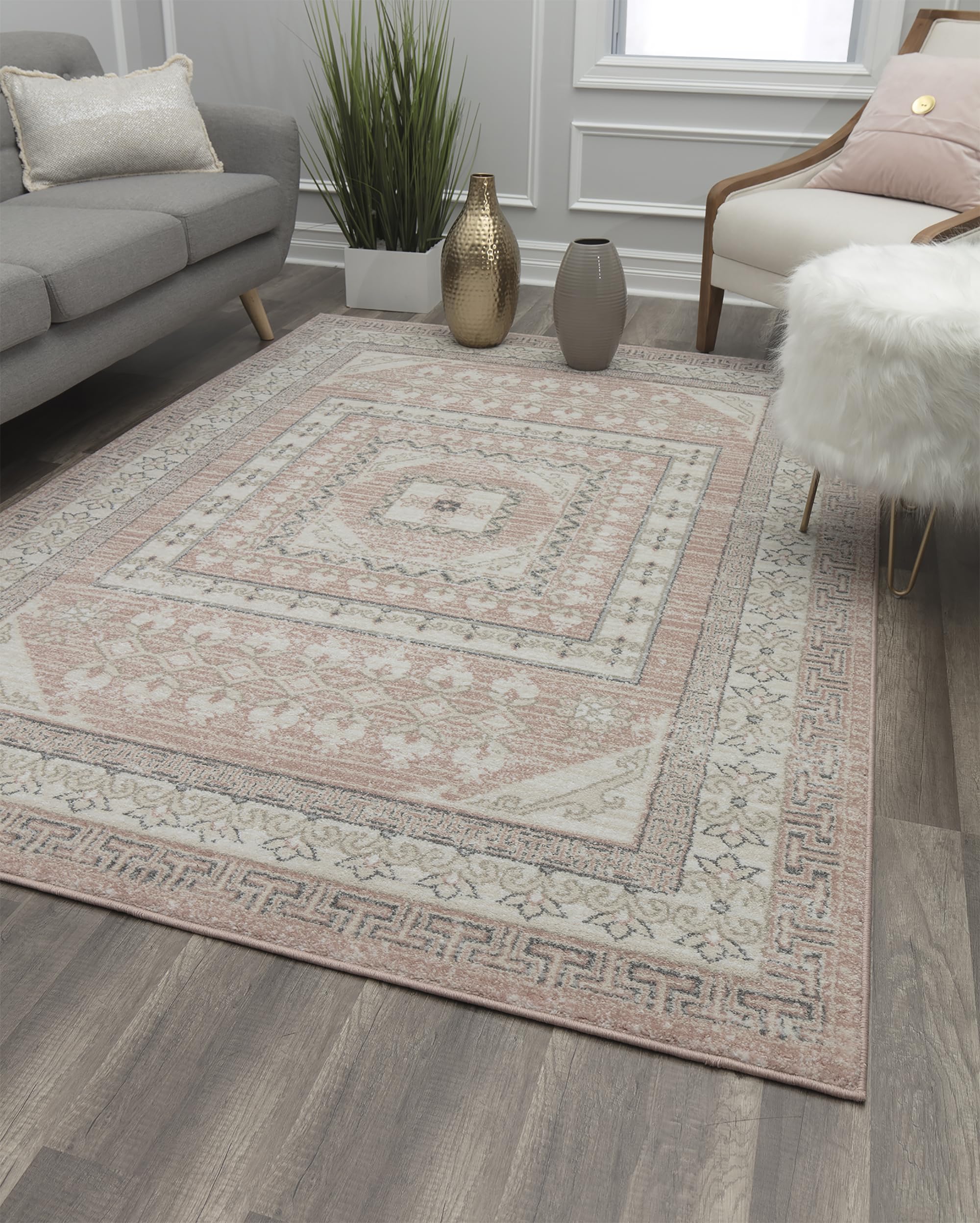 Rugs America Harper HY40A Vintage Transitional Carnation Non-Shedding Area Rug 9x12 Feet - Perfect for Living Room, Bedroom, Dining Room & Home Office Decor