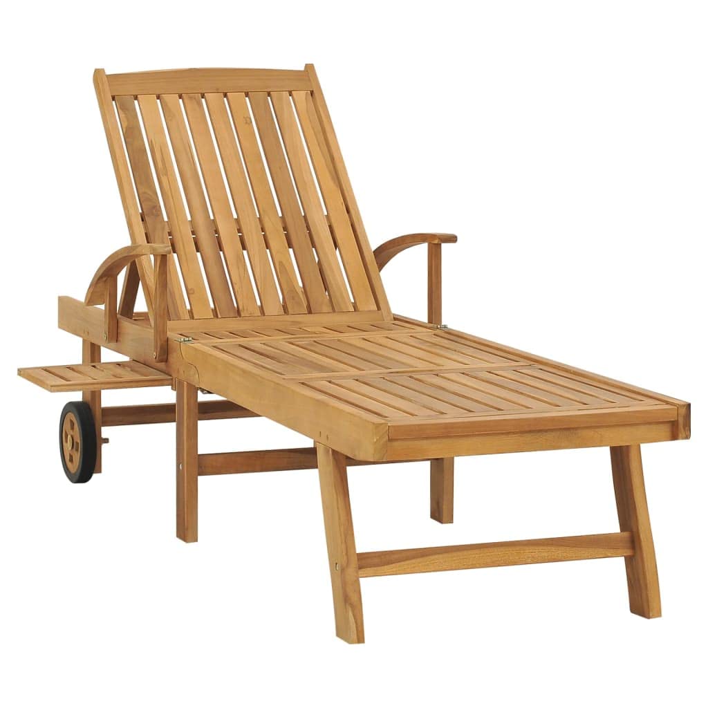 Premium Adjustable Sun Lounger with Pull-Out Table - Solid Teak Wood Outdoor Furniture Set for Patio, Poolside & Garden - Weather-Resistant Sunbed with Armrests - Perfect for Relaxing, Sunbathing & Outdoor Entertaining