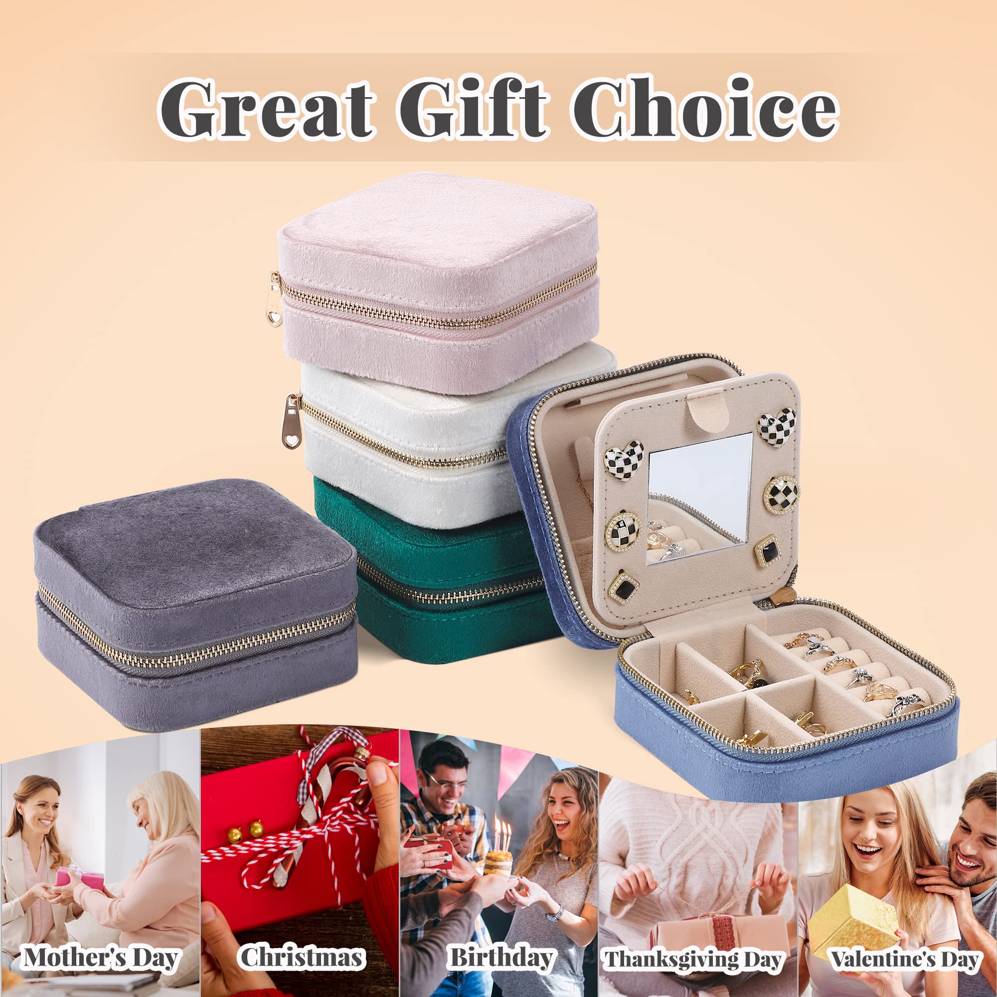 Dajasan Velvet Travel Jewelry Box for Women - 3-Layer Mini Portable Jewelry Organizer with Mirror, Compact Jewelry Case for Necklaces, Rings & Earrings - Perfect for Vacation, Business Trips & Gift Giving (Blue)