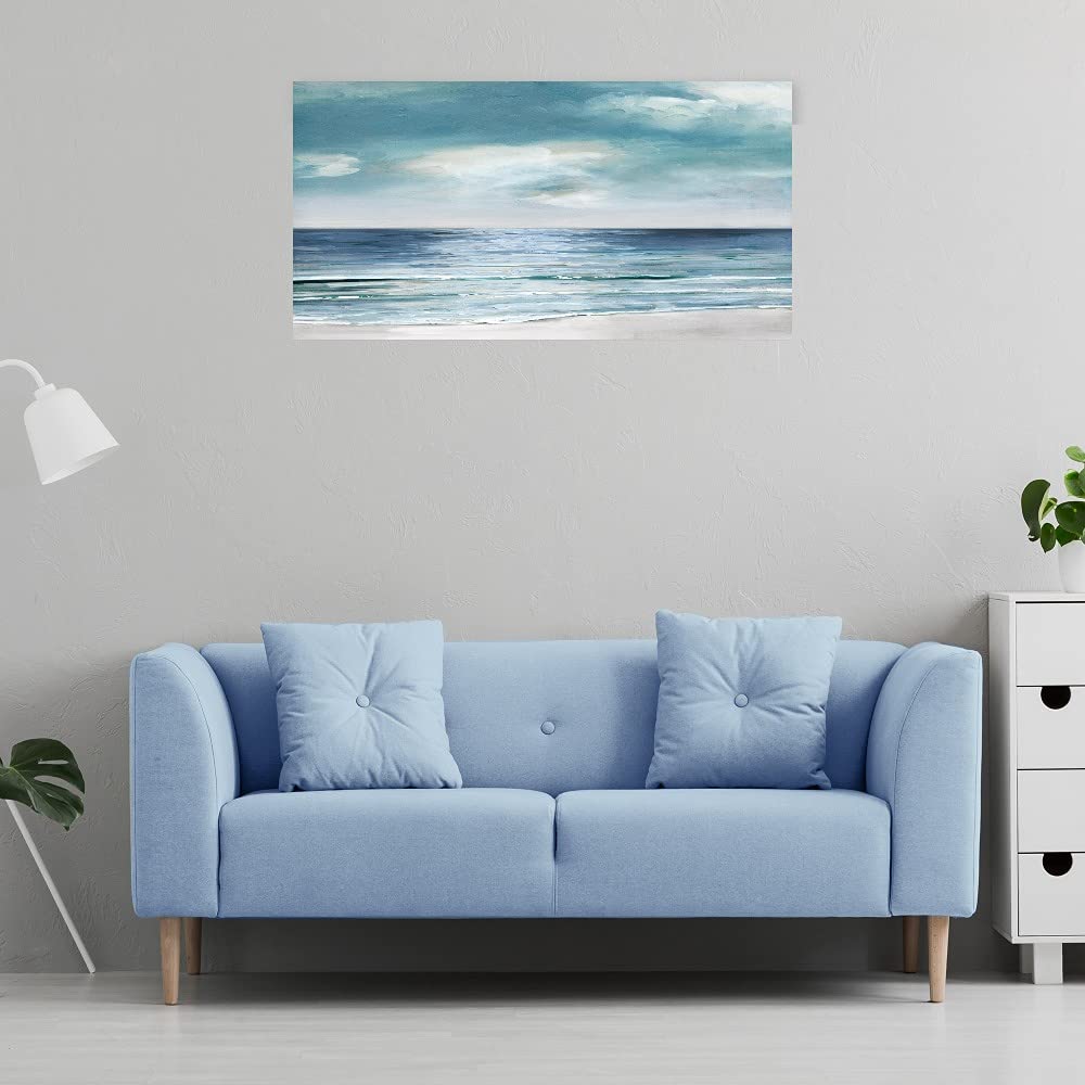 Silver Shore Fine Art Canvas Wall Decor by Sally Swatland - 40x21 Inch Ready to Hang Painting for Living Room, Bedroom, Office & More - Coastal Beach Scene Home Decor