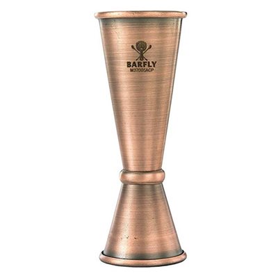 Barfly 1 & 2 Oz Japanese Style Jigger - Antique Copper Plated Cocktail Measuring Cup for Bartenders & Home Mixologists - Perfect for Crafting Martinis, Old Fashioned & Japanese Cocktails