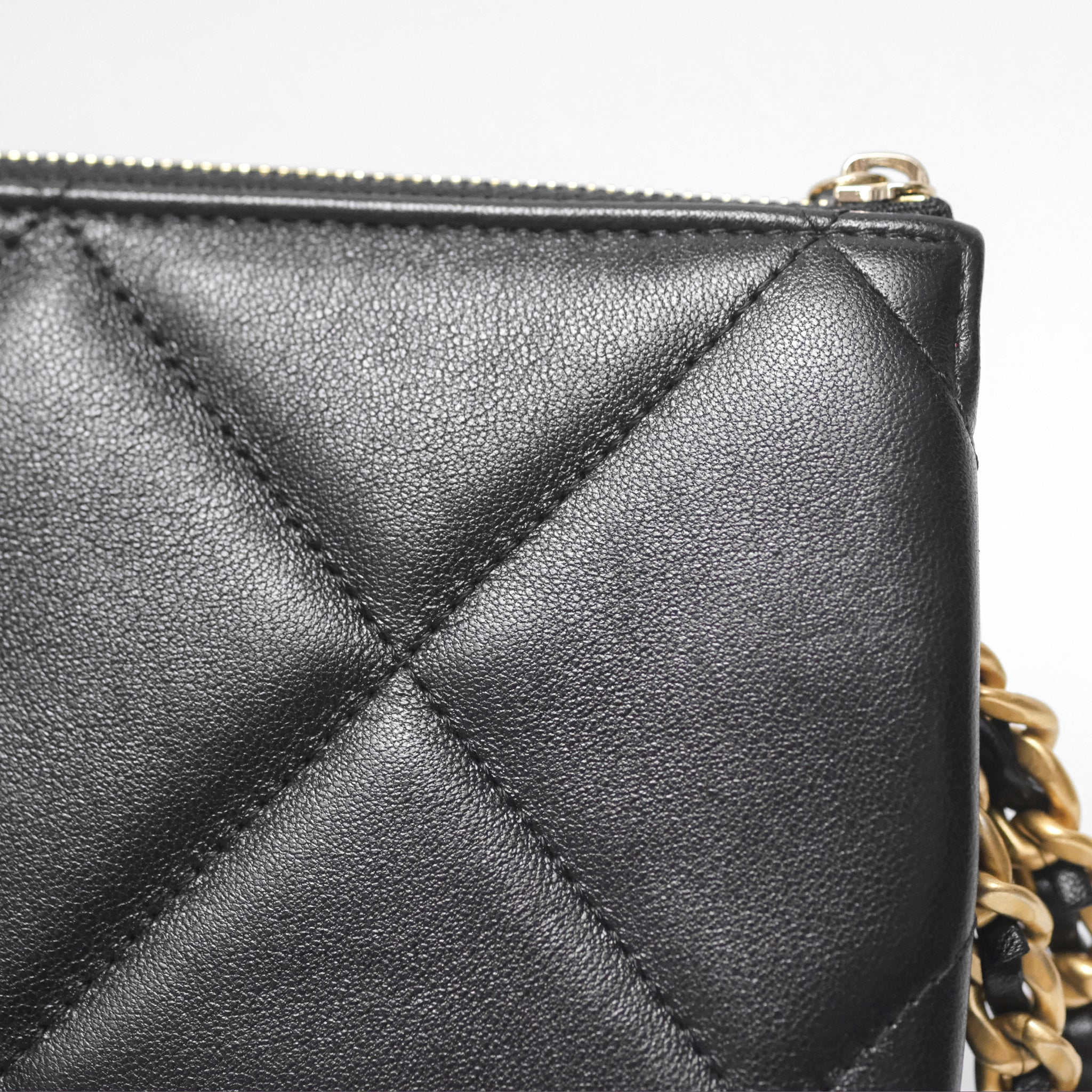 Chanel 19 Pouch Bag in Black Shiny Goatskin with Mixed Hardware - Luxury Crossbody Clutch for Women, Perfect for Evening Parties & Special Occasions