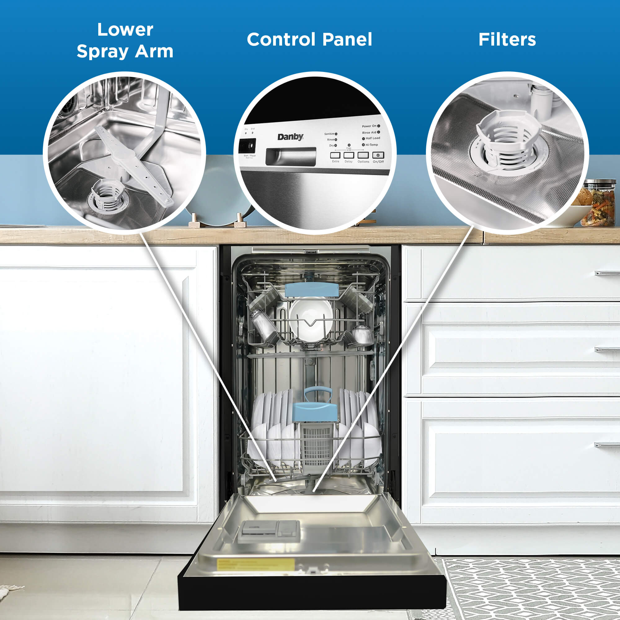 Danby DDW18D1EB 18 Inch Built-In Dishwasher - Energy Star Certified, Black Stainless Steel for Compact Kitchens, Apartments & Small Spaces