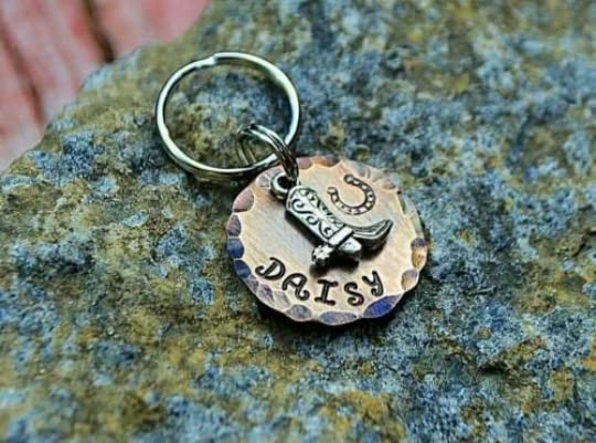 Personalized Cowboy Pet ID Tag - Western Style Dog & Cat Tag with Hand Stamped Design (1 Inch) - Perfect for Pets, Ranch Animals & Western-Themed Accessories