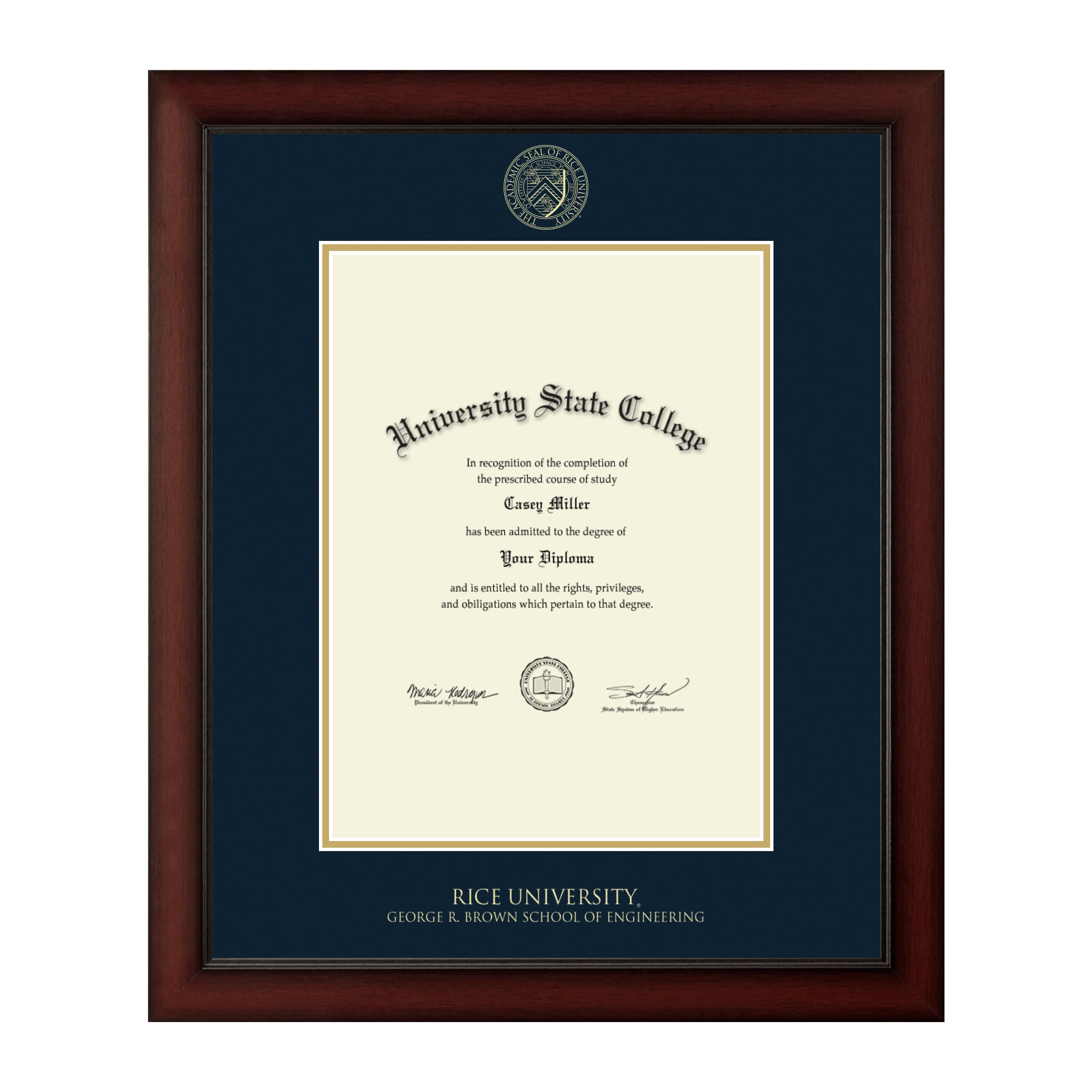 Rice University George R. Brown School of Engineering 17x23 Inch Diploma Frame - Gold Embossed Display for Bachelor's, Master's & PhD Degrees - Perfect for Graduation Gifts & Office Decor