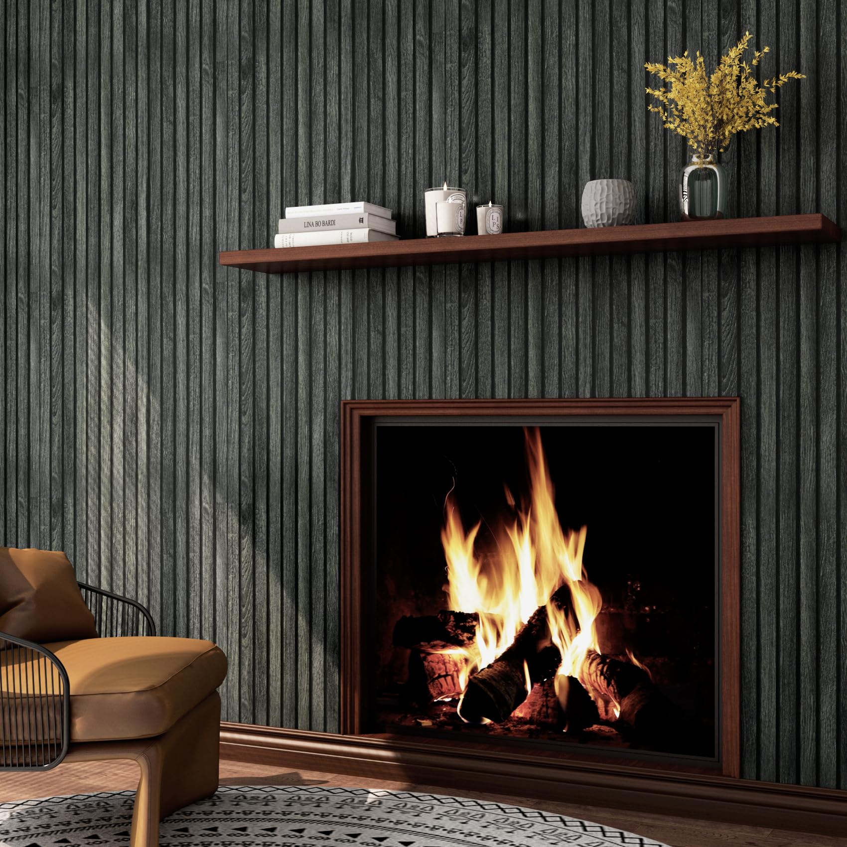 LaCheery 60CM x 4M Black Wood Slat Wall Panel - Peel and Stick 3D Wood Wallpaper | Modern Removable Wood Slat Wall Paneling for TV Backdrop, Accent Wall, Bedroom, Living Room & Office Decoration