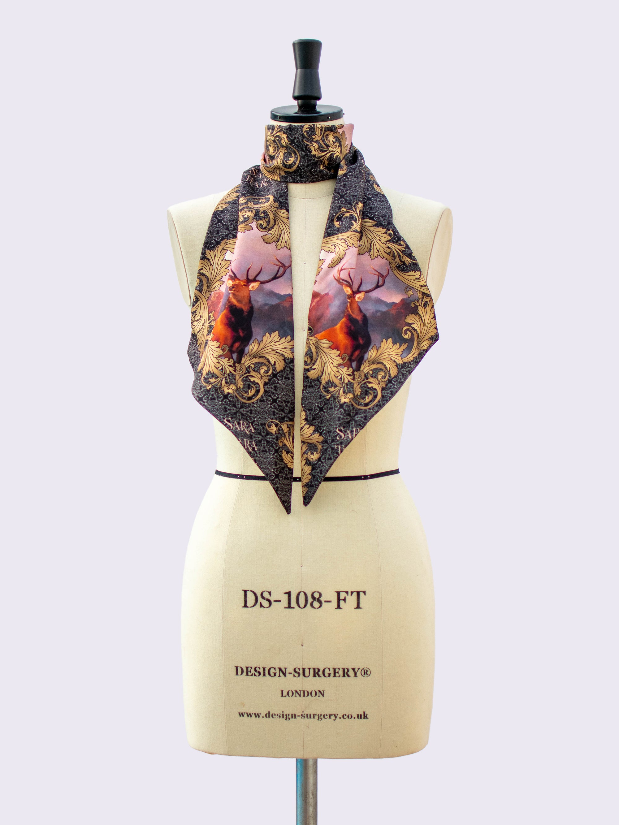 Stylish Silk Skinny Scarf with Elegant Stag Print - Perfect for Fall Fashion, Office Wear & Holiday Outfits