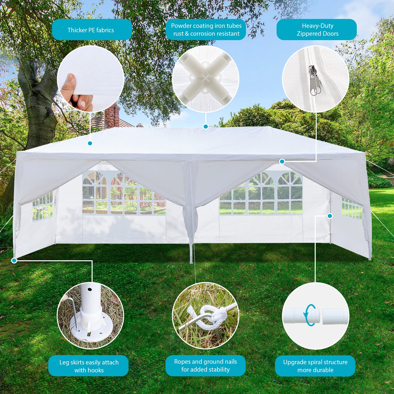 BNSPLY 10x20 FT White Outdoor Party Tent - Large Wedding & Birthday Canopy with 6 Removable Sidewalls & Transparent Windows - Perfect for Garden Events, Backyard Parties, Patio Gatherings and Outdoor Celebrations