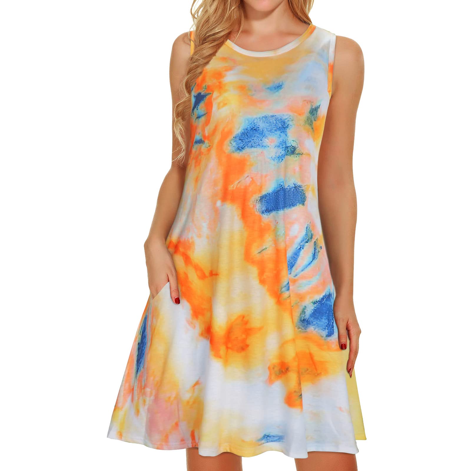 Women's Boho Print Sleeveless Round Neck Midi Dress - Loose Fitting Beach Tunic for Vacation & Summer Outings | Casual Wear for Travel, Poolside, and Outdoor Activities