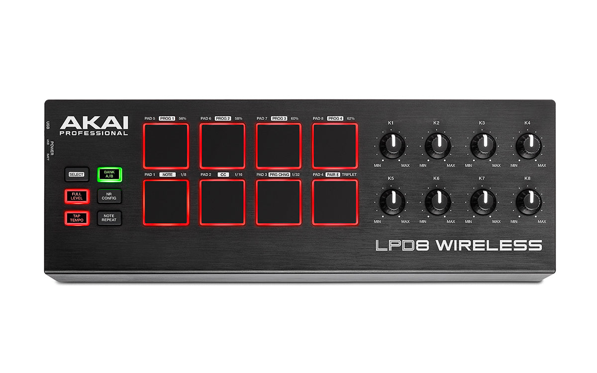 Akai LPD8 Wireless MIDI Controller - Portable Drum Pad & DAW Control for Music Production, Live Performance & Studio Recording