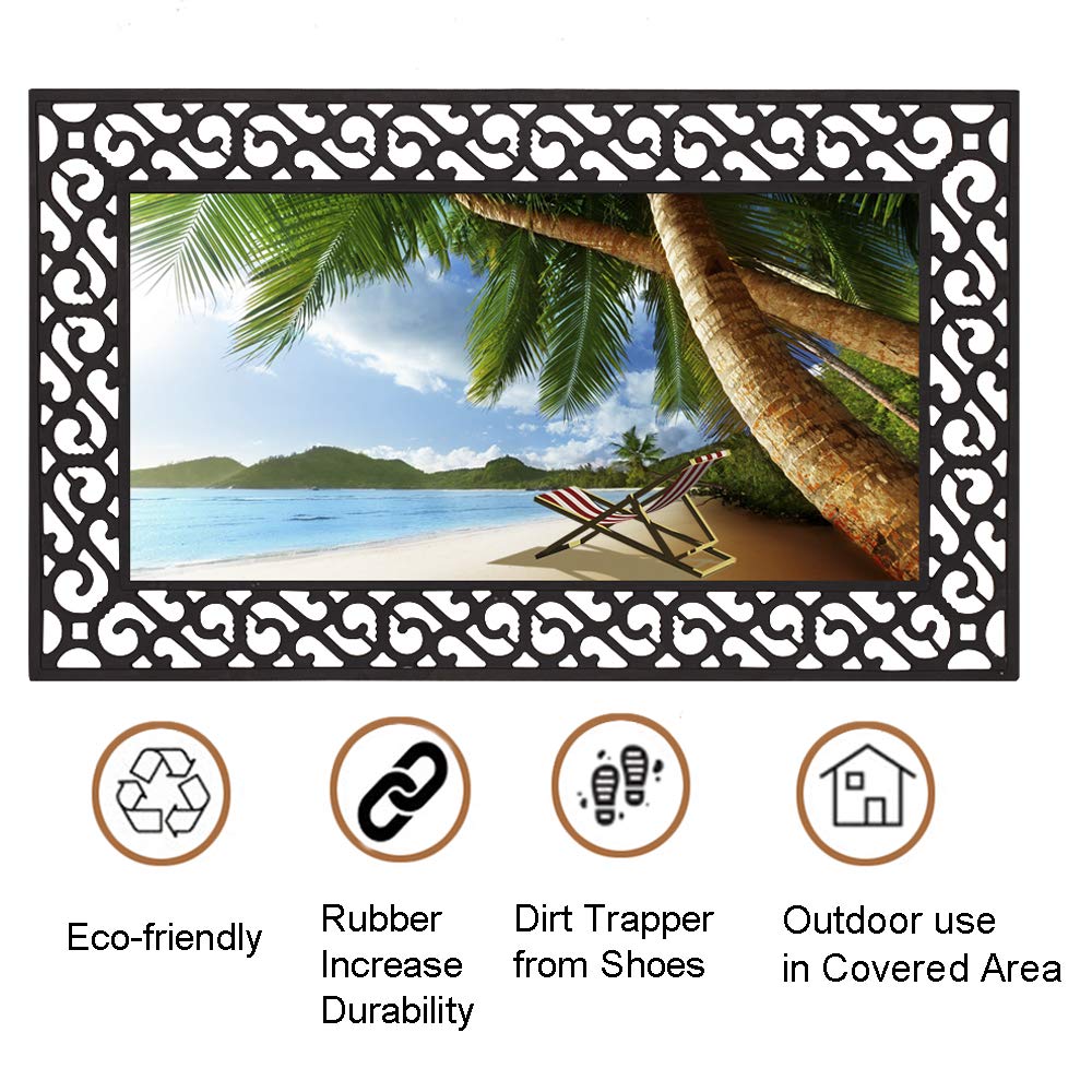Non-Slip Heavy Duty Welcome Door Mat - 29.5x18 Inch Indoor/Outdoor Entry Rug for Home - Summer Beach Design - Easy Clean Rubber Floor Mat - Perfect for Front Door, Patio, Deck & Porch Use