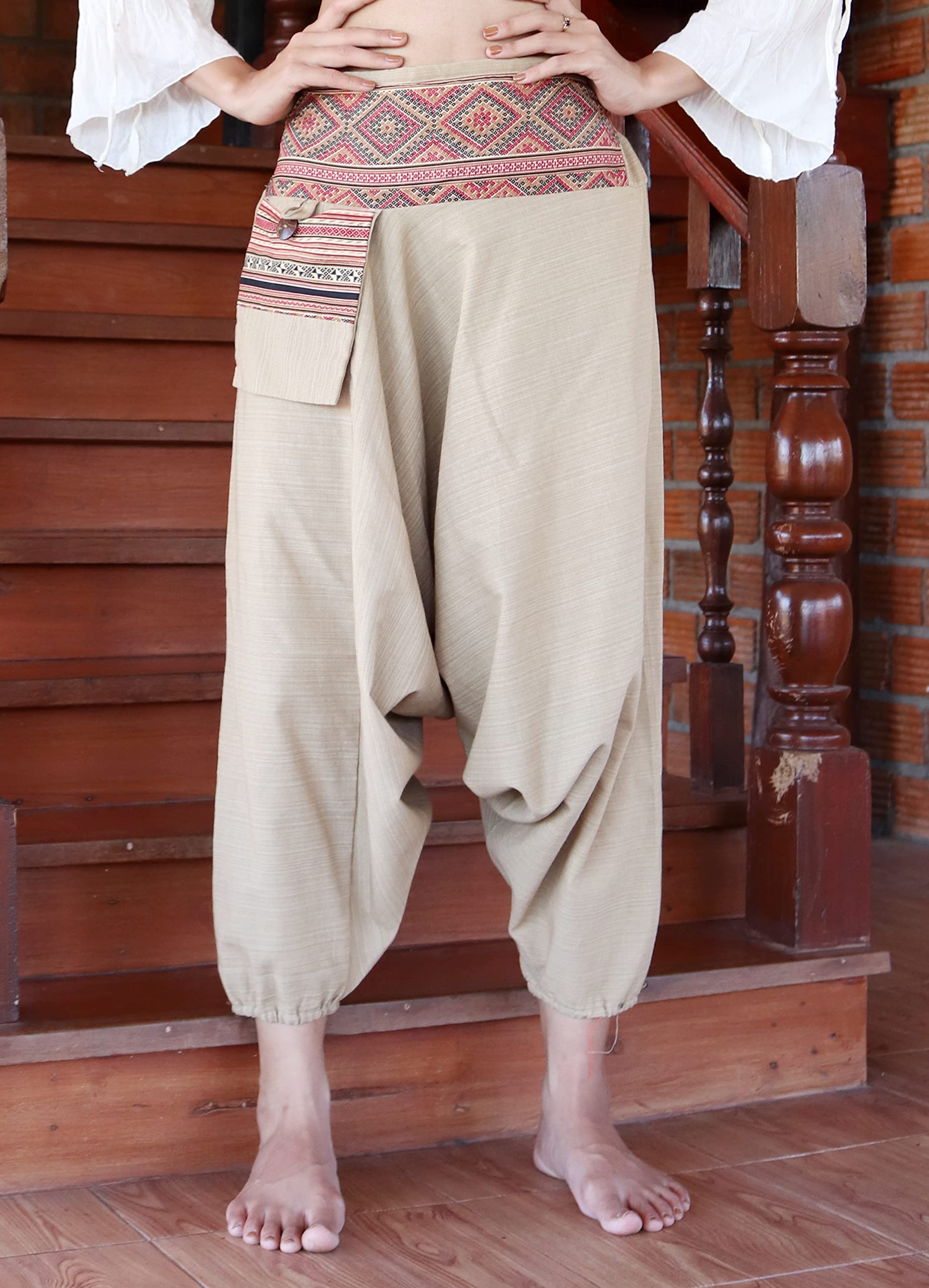 Premium Cotton Yoga Harem Pants for Women - Boho Hippie Loose Tribal Pants with Side Pockets | Perfect for Yoga, Meditation, Beach & Casual Wear