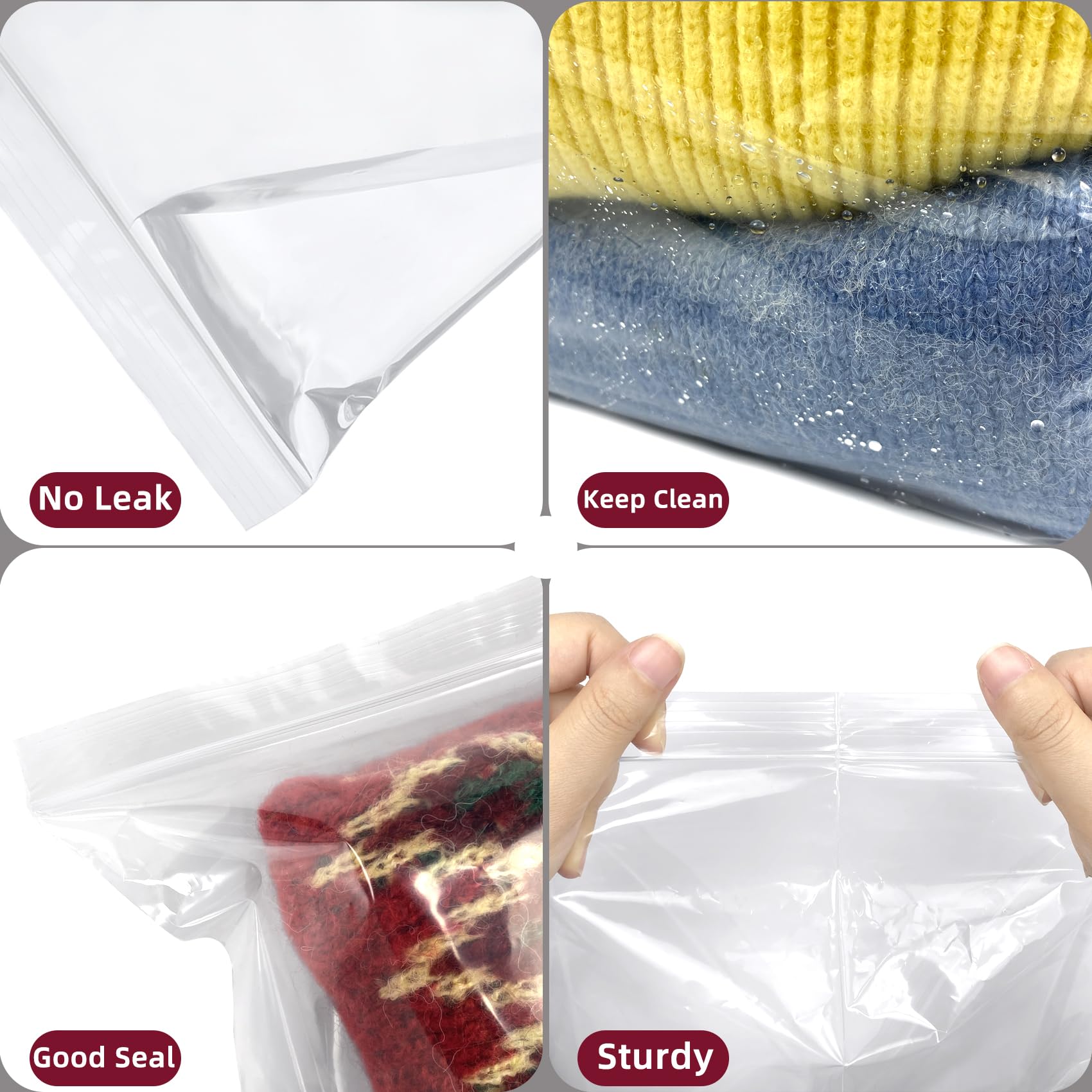 5 Gallon Large Clear Plastic Zipper Storage Bags - 18x24 Inches Reclosable Heavy Duty Bags (12 Pack) for Food Storage, Organization & Travel Packing