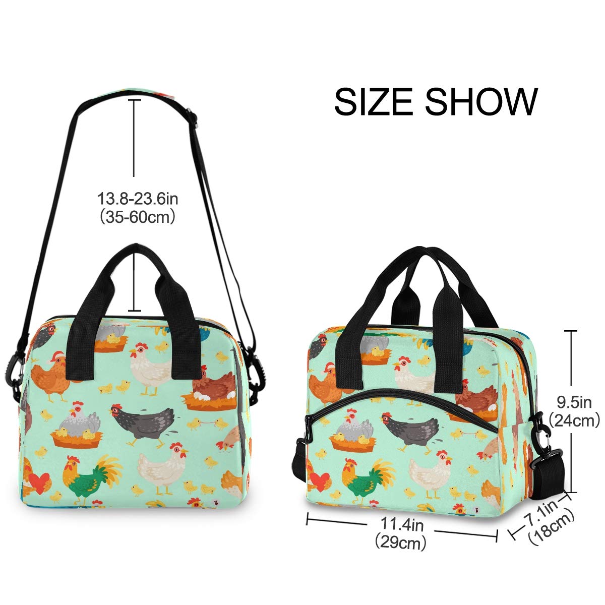 SUABO Insulated Lunch Bag for Women - Reusable Tote Lunch Box with Chicken Design, Perfect for Work, School, Picnics & Outdoor Activities