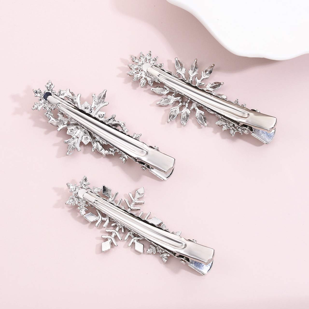 Christmas Snowflake Hair Clips - Rhinestone Crystal Hair Barrettes for Women & Girls (3pcs) | Winter Glitter Hair Accessories for Holiday Parties, Xmas Gifts & Frozen Themed Events