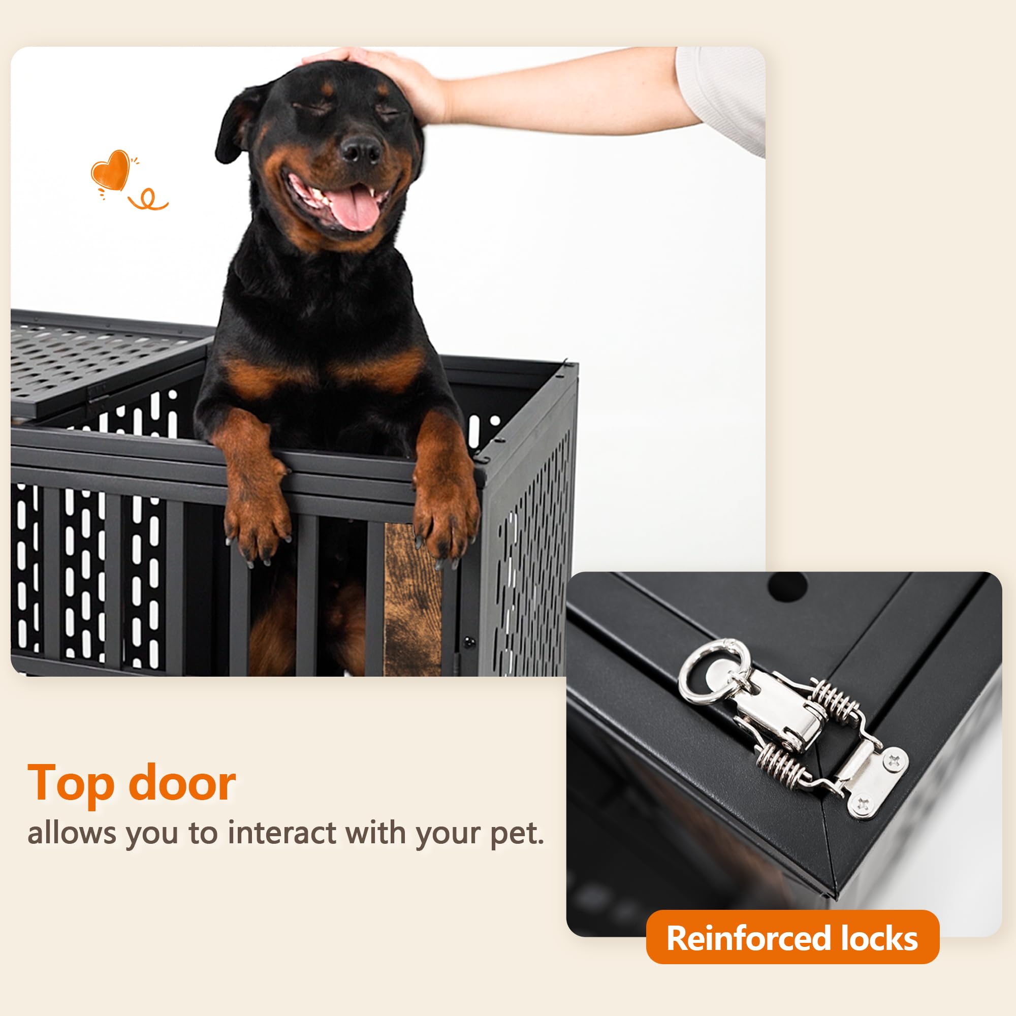 42 Inch Heavy Duty Dog Crate - Escape Proof Large & Medium Kennel for High Anxiety Dogs - Indestructible Pet Cage for Indoor Use - Rustic Brown - Perfect for Home, Travel & Vet Visits