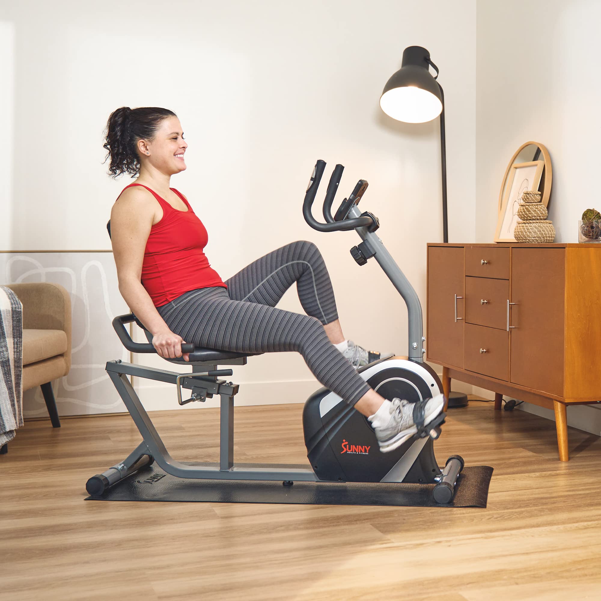 **Sunny Health & Fitness SF-RB4616 Magnetic Recumbent Exercise Bike with 300 lbs Weight Capacity, Adjustable Seat, LCD Monitor & Heart Rate Tracking - Ideal for Home Gym, Low-Impact Cardio & Rehabilitation**