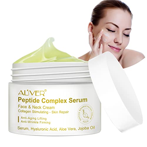 Peptide Complex Anti-Wrinkle Firming Face Cream - Hydrating Moisturizer with Hyaluronic Acid & Aloe Vera | Stimulates Collagen, Reduces Fine Lines | For Face & Neck | Suitable for All Skin Types | Perfect for Daily Skincare Routine & Nighttime Anti-Aging Treatment