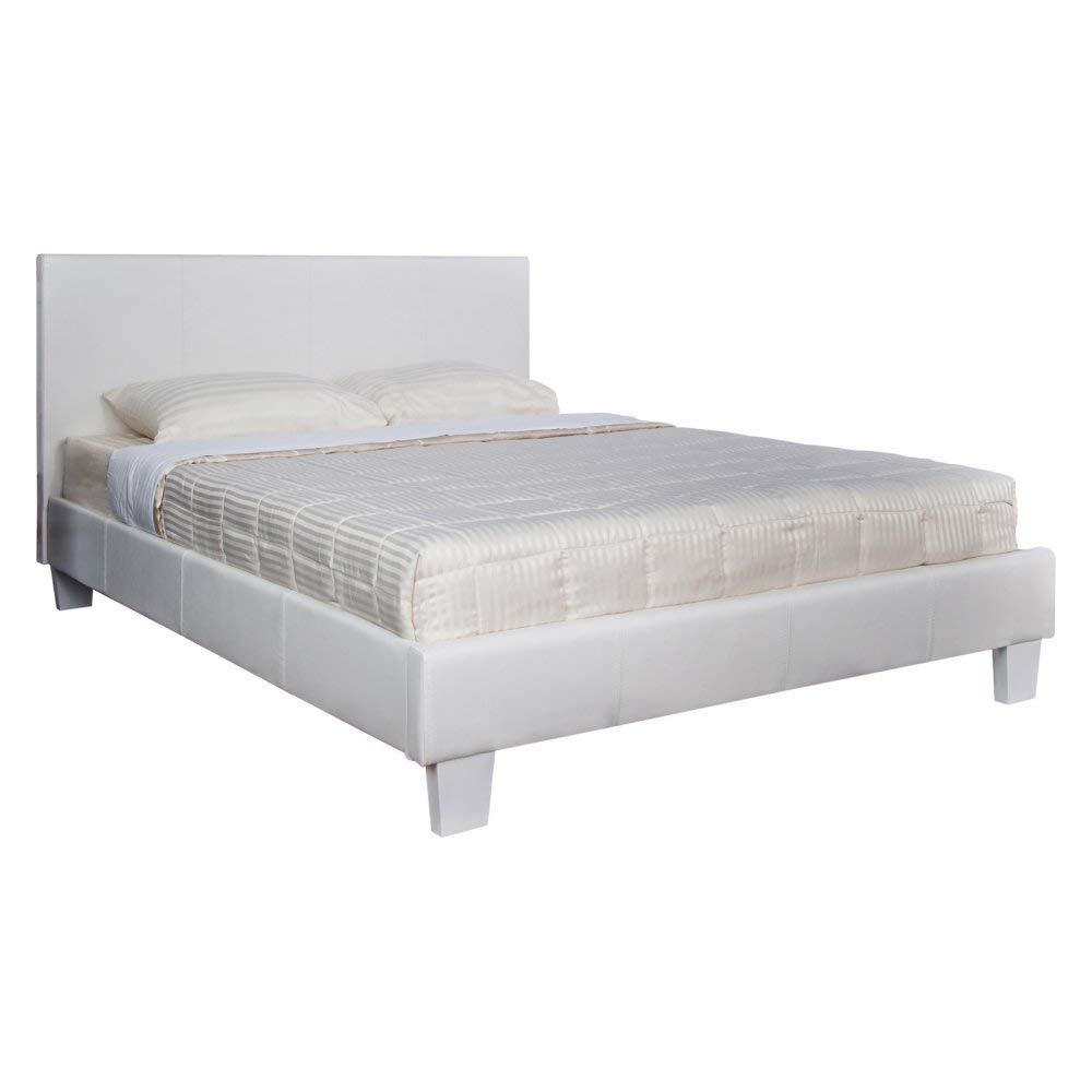 Furniture of America Lauren Leatherette Upholstered Platform Bed - Full Size, White Faux Leather - Modern Bedroom Furniture for Small Spaces & Guest Rooms