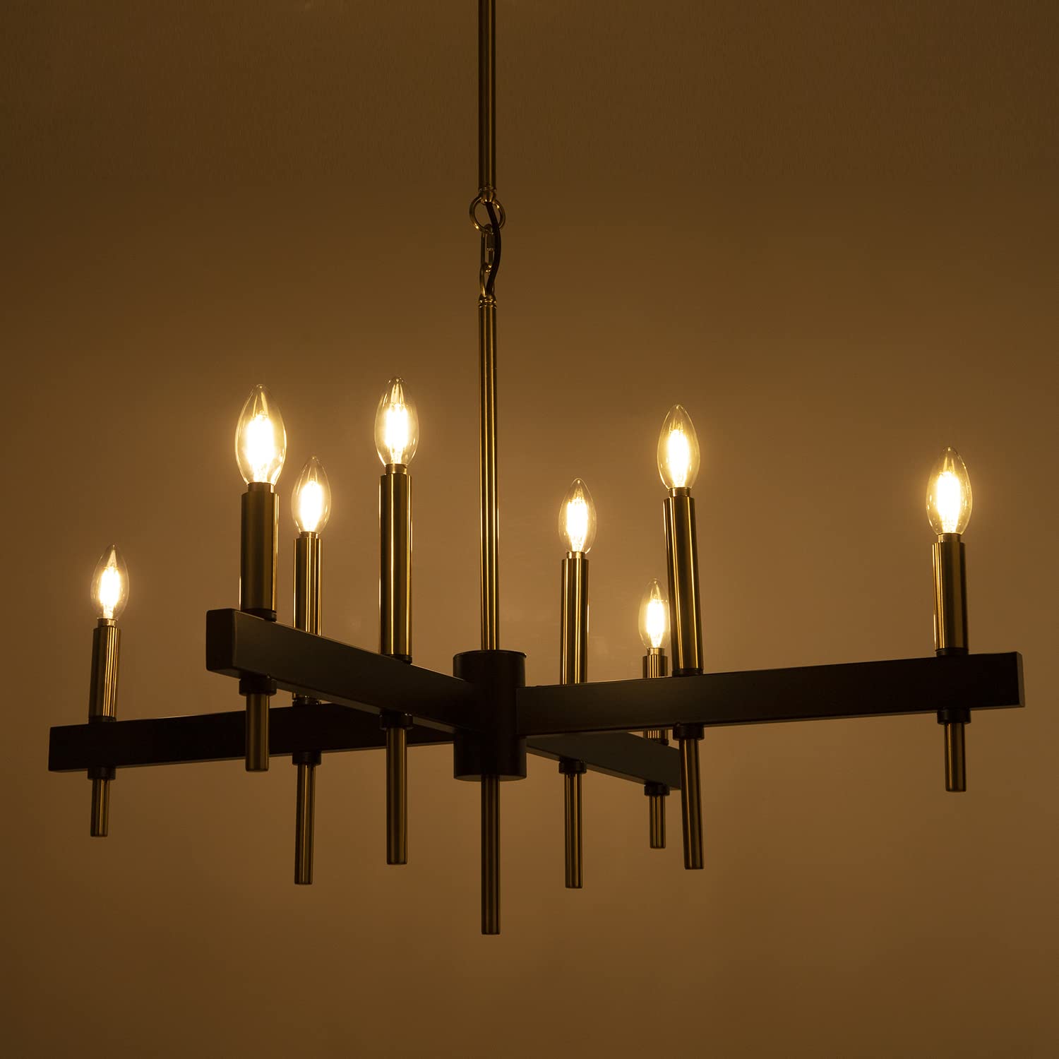 TOCHIC Black-Gold Metal Farmhouse Chandelier - 8 Light Cross Candle Pendant Lighting Fixture for Dining Room, Kitchen, Living Room, Entryway, Foyer & Bar (24 Inch) - Perfect for Rustic Home Decor and Farmhouse Style Interiors