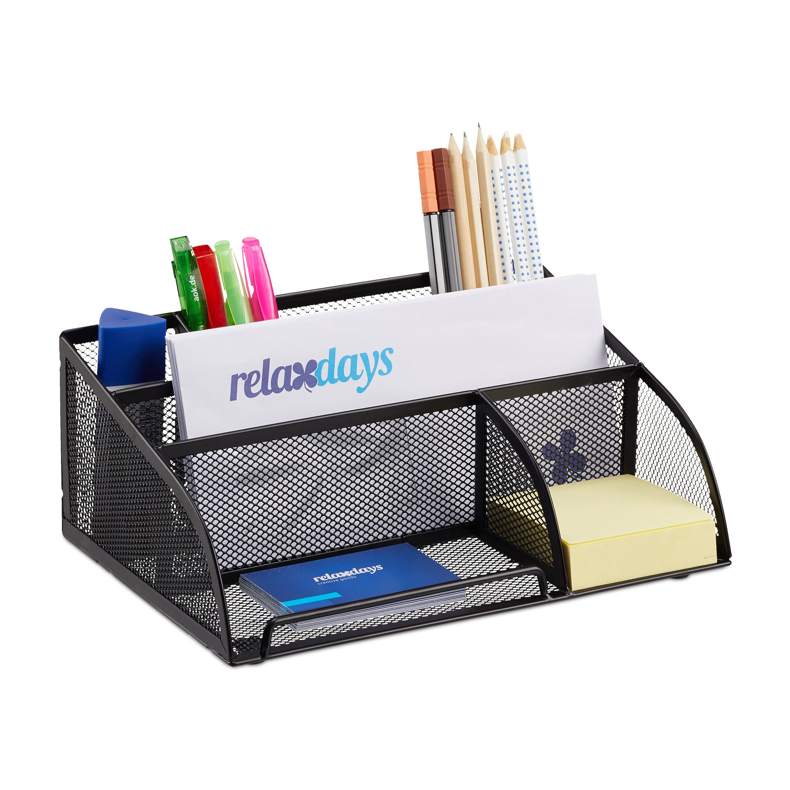 Relaxdays Metal Black Desk Organizer, 18 x 25.5 x 10.5 cm - Perfect for Office, Home & School Workspace Organization