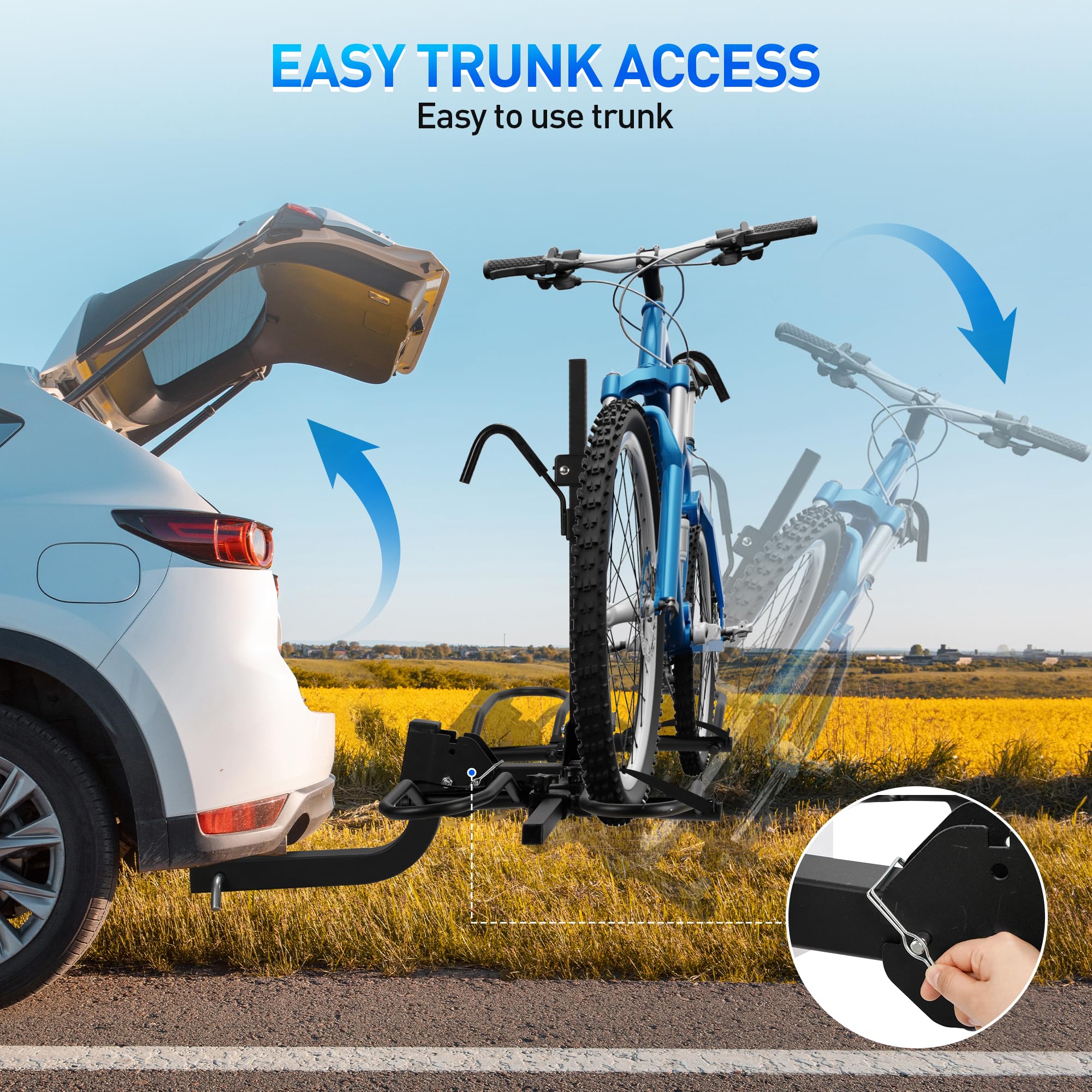 Rengue 2-Bike Hitch Bike Rack - Anti Wobble Smart Tilting Folding Design, 160 lbs Capacity for Standard/Fat Tire/Electric Bikes - 2-Inch Receiver - Perfect for Road Trips, Camping & Outdoor Adventures
