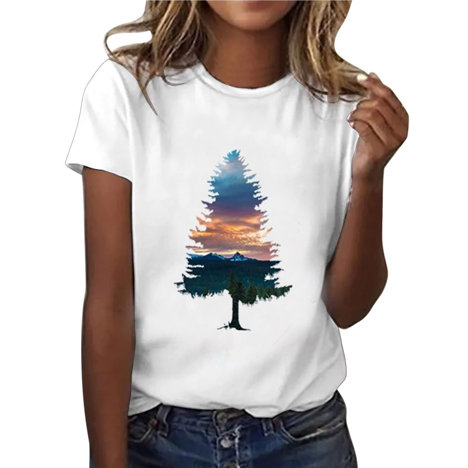 2022 Women's Summer Casual Round Neck Short Sleeve Printed T-Shirt & Blouse - Perfect for Beach Outings, Vacation Wear & Everyday Comfort