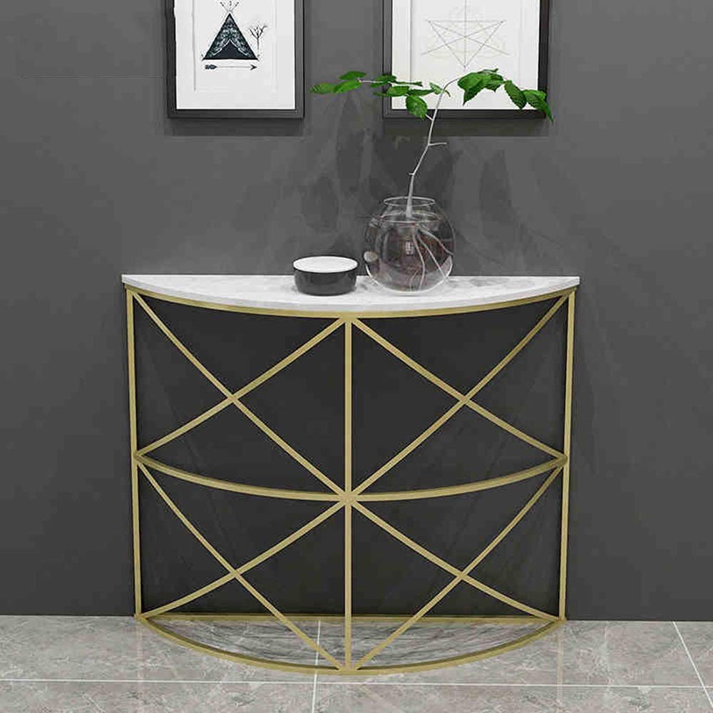 Modern Half Moon Metal & Marble Accent Table - 31